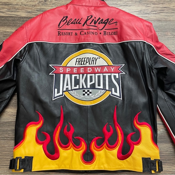 Men’s Leather Racing Motorcycle Jacket, Large/XL, Great Con., Beau Rivage Biloxi - Picture 7 of 13